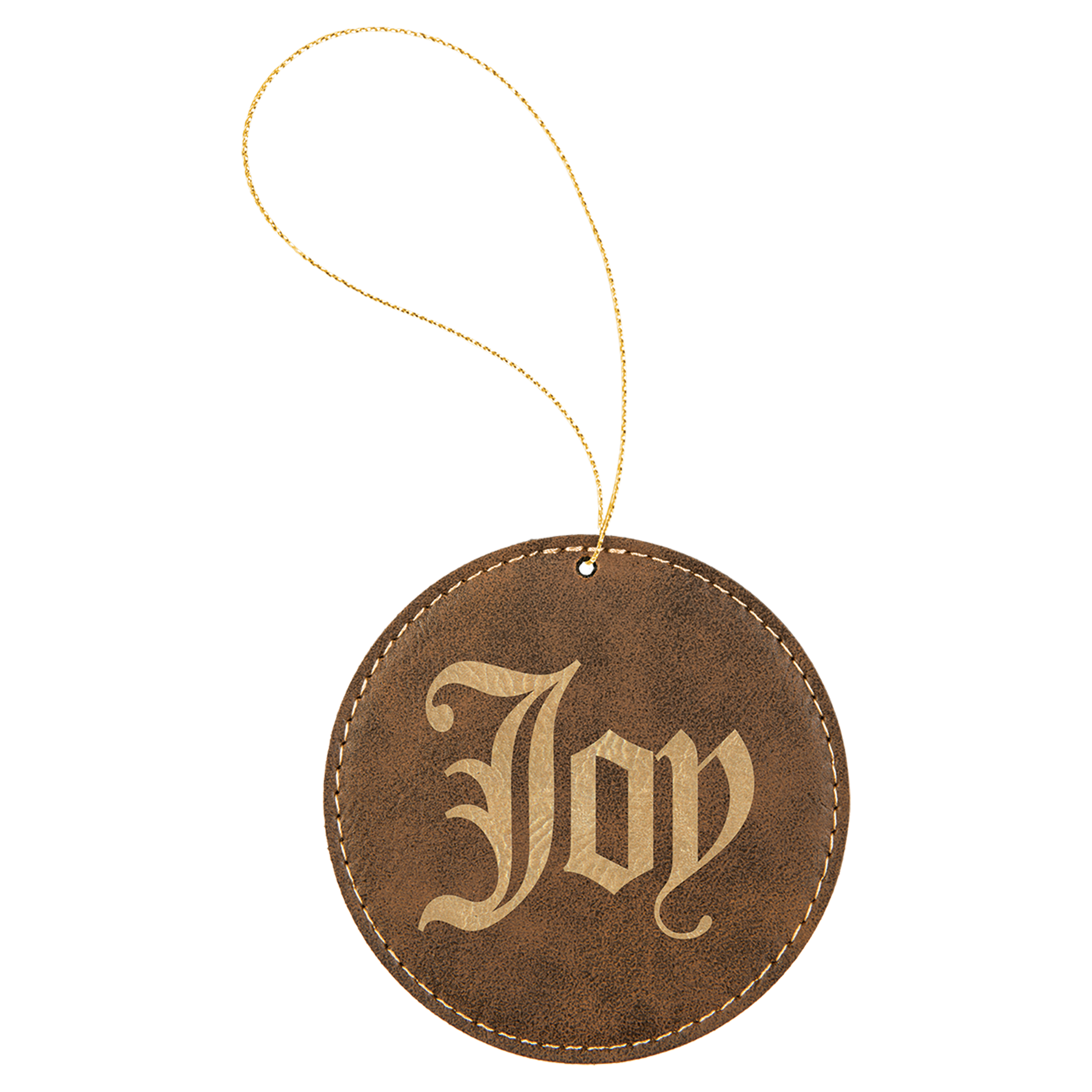 Light Brown Laserable Leatherette Round Ornament w/Silver String 8