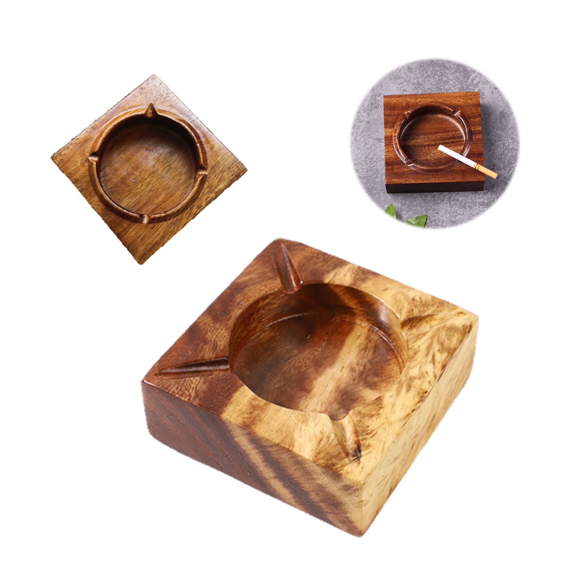 Creative Square Cigarette Wooden Ashtray 4