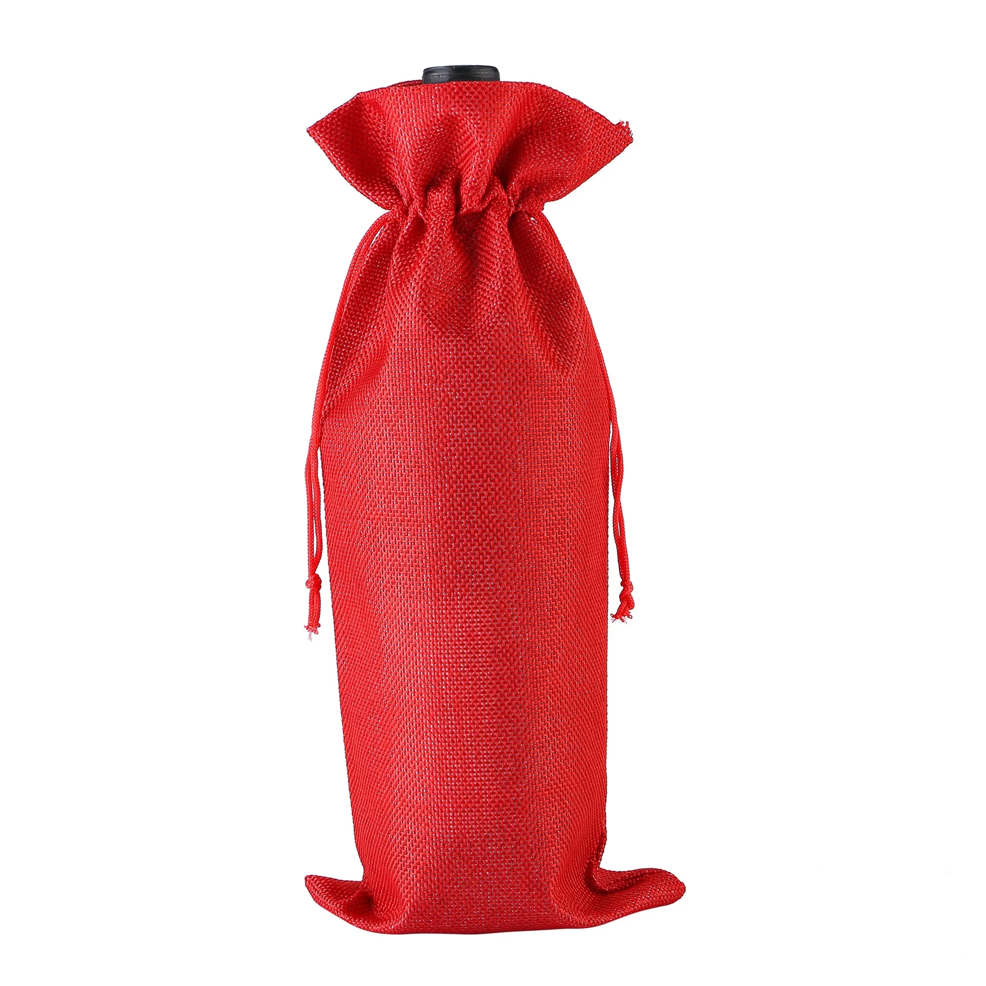 MOQ50 Burlap Drawstring Wine Bottle Gift Bags 12