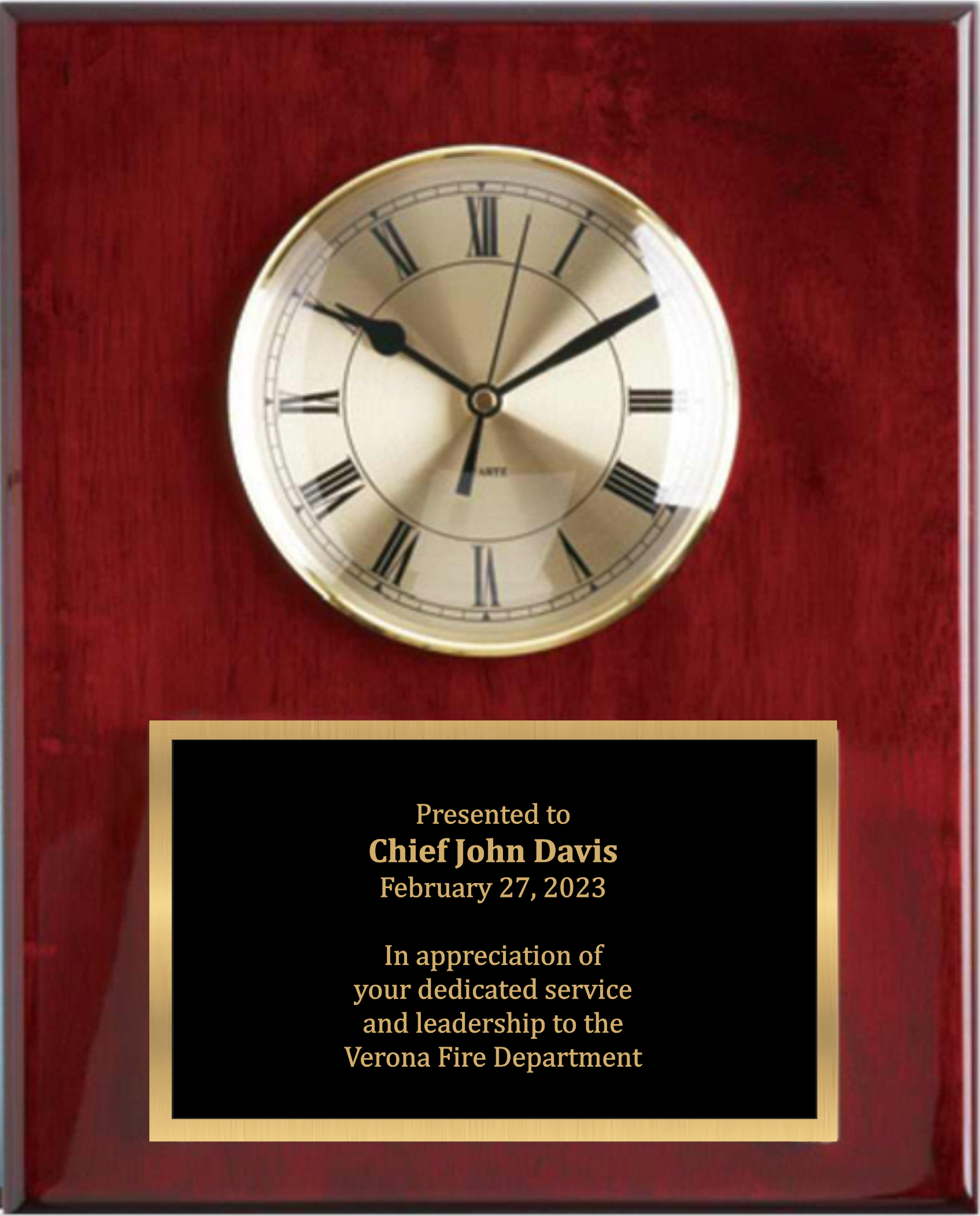 Piano Finish Solid Wood Plaque W/ Clock 13