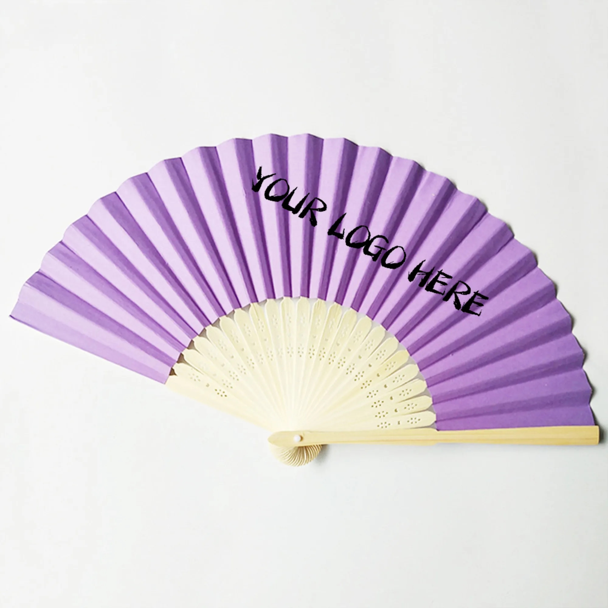 Custom Folding Handheld Paper Fan with Bamboo Handle 3