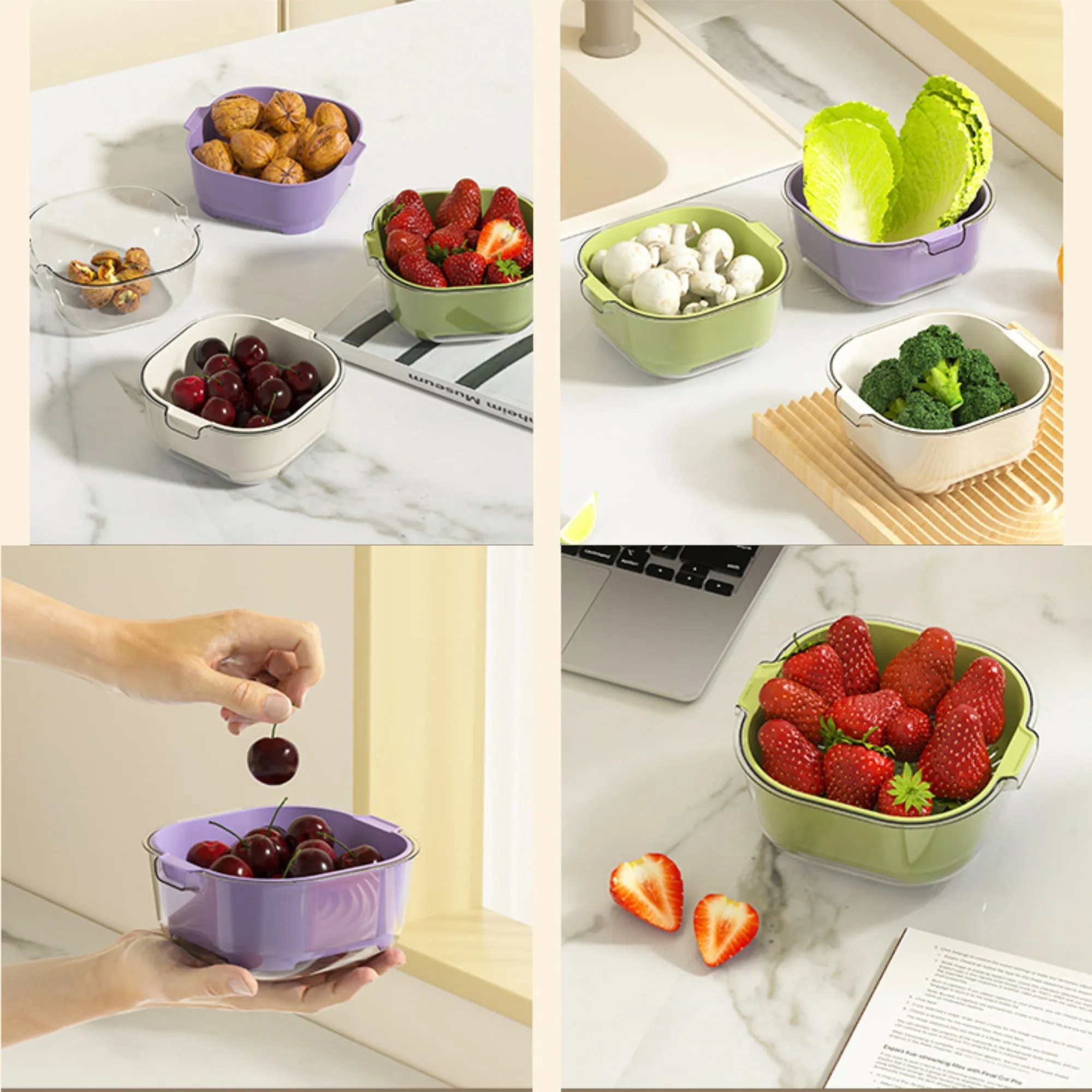 2 Layer PET Vegetable Fruit Washing Drain Basket For Washing 6