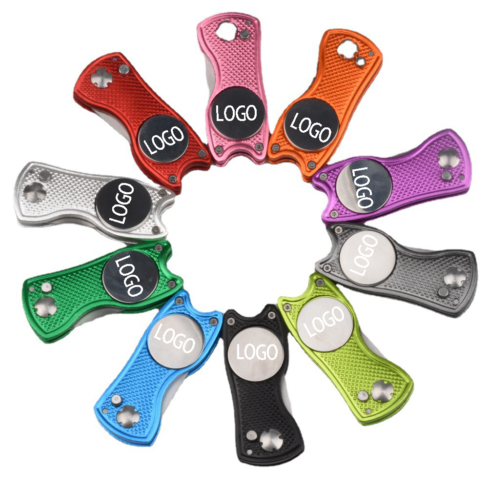 Aluminum Alloy Foldable Golf Divot Tool W/ Metal Prongs And Magnetic Ball Marker 1