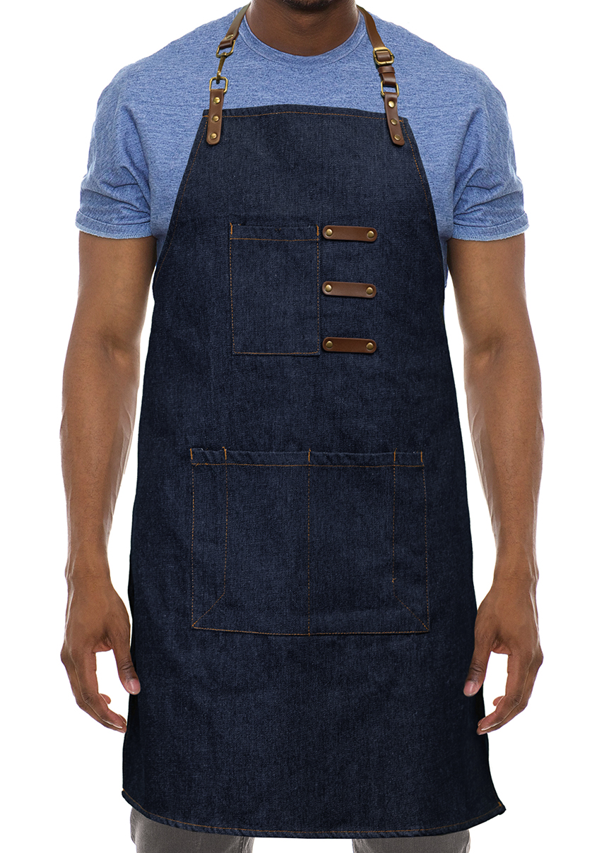 NEW Artisan Style Bib Apron - Denim with Vegan Leather 2