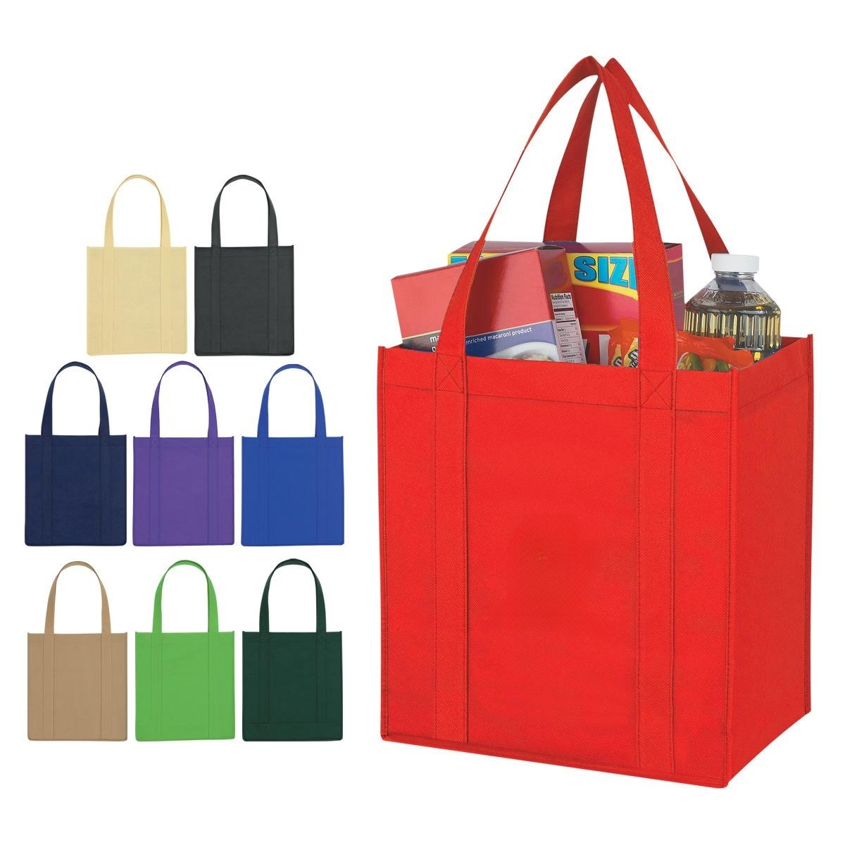 Non-Woven Grocery Tote Bag W/ Bottom Insert (13" W x 15" H x 10" G) 7