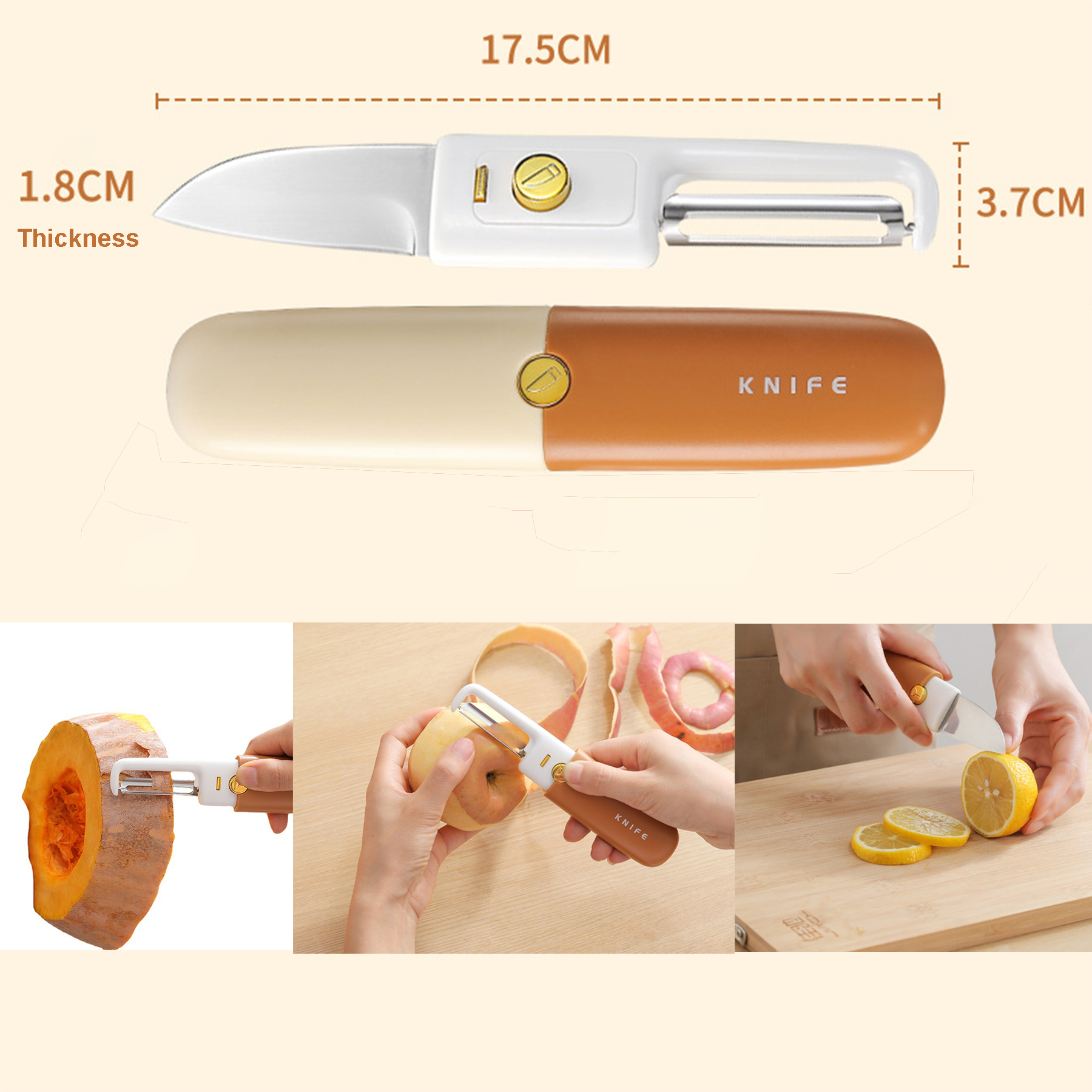 Stainless Steel Fruit Peeler Knife With Lid