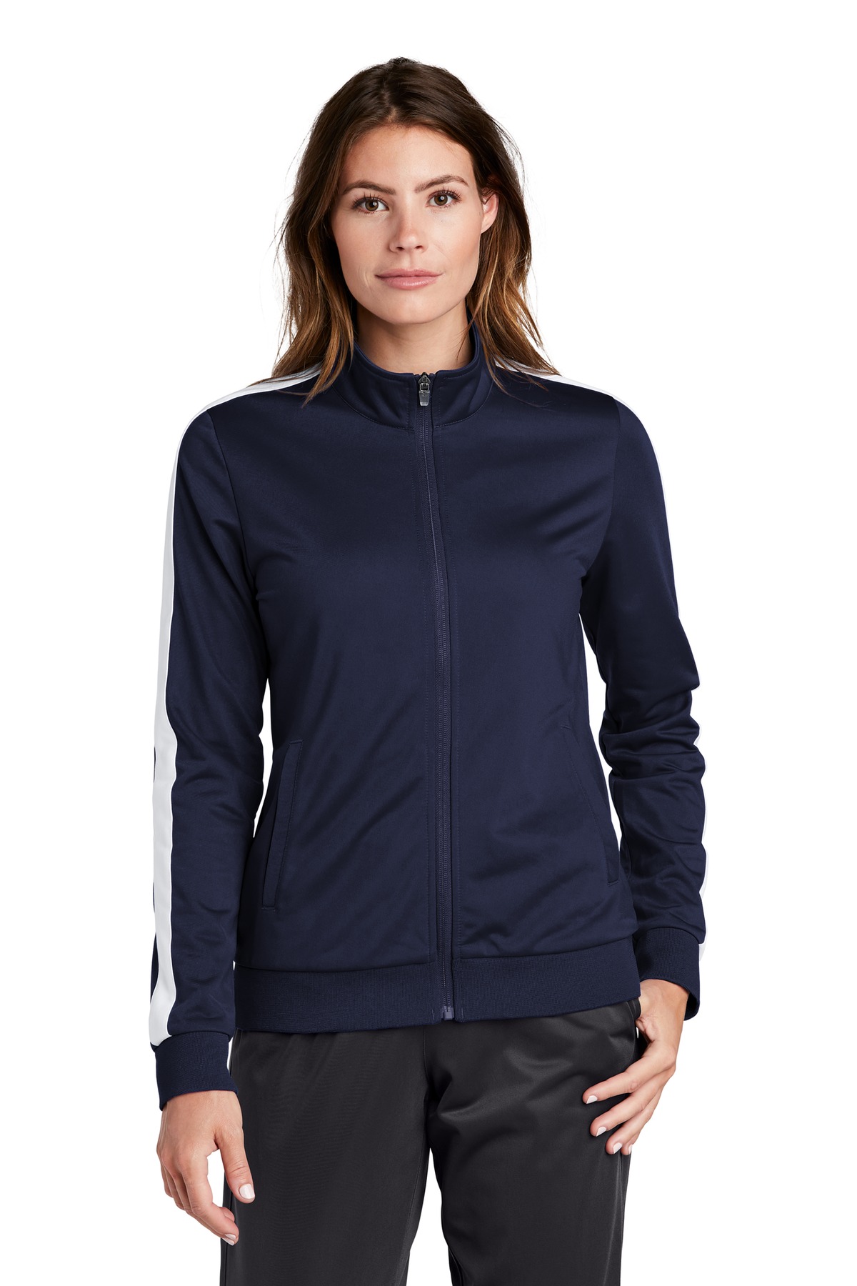 Sport-Tek Women's Tricot Sleeve Stripe Track Jacket. LST94 30