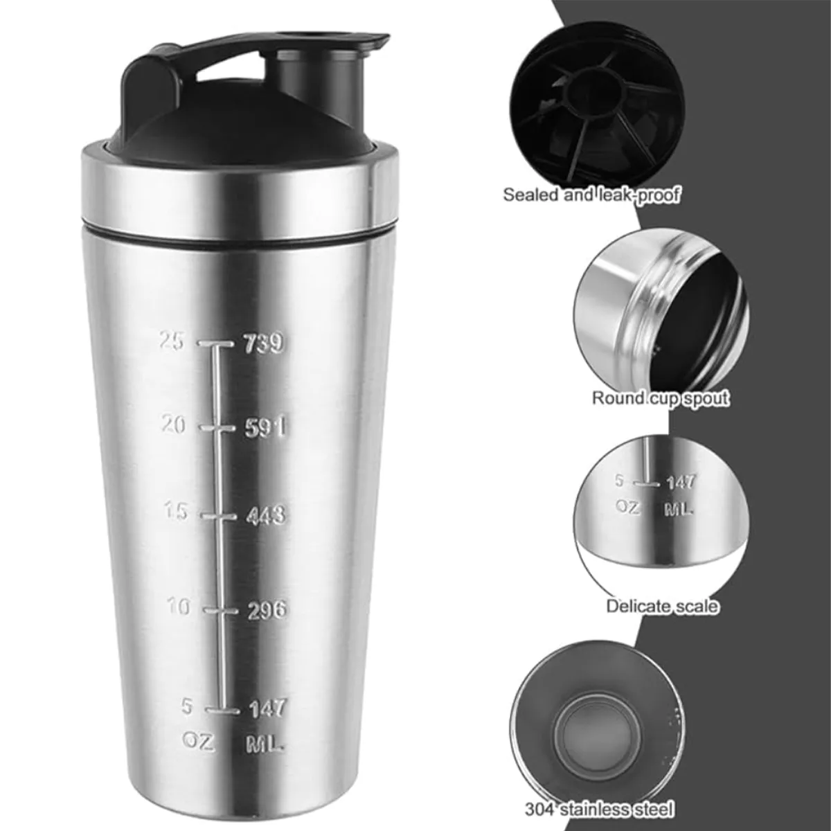 25oz Protein Shaker Bottle with Wire Whisk BPA Free, custom water bottle with logo imprint 4