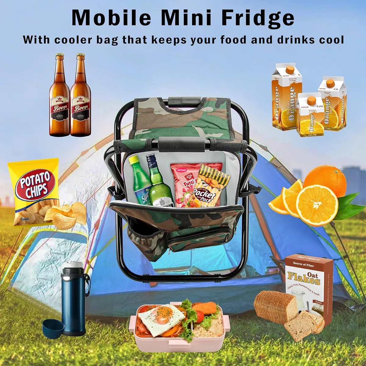 Folding Camping Stool Backpack with Cooler Insulated Bag 6