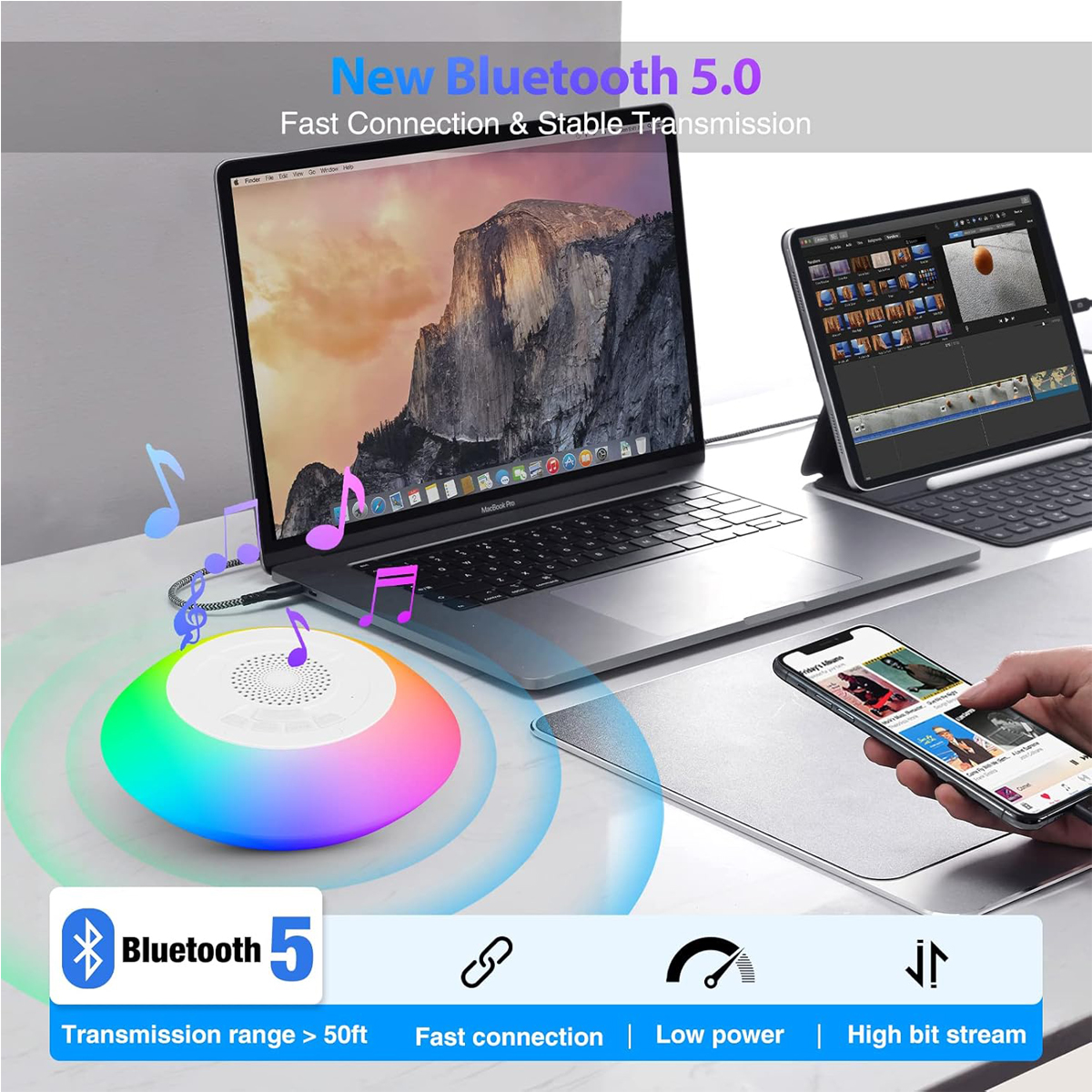 Waterproof Wireless Pool Speaker with 8 Light Modes (IPX7) 1