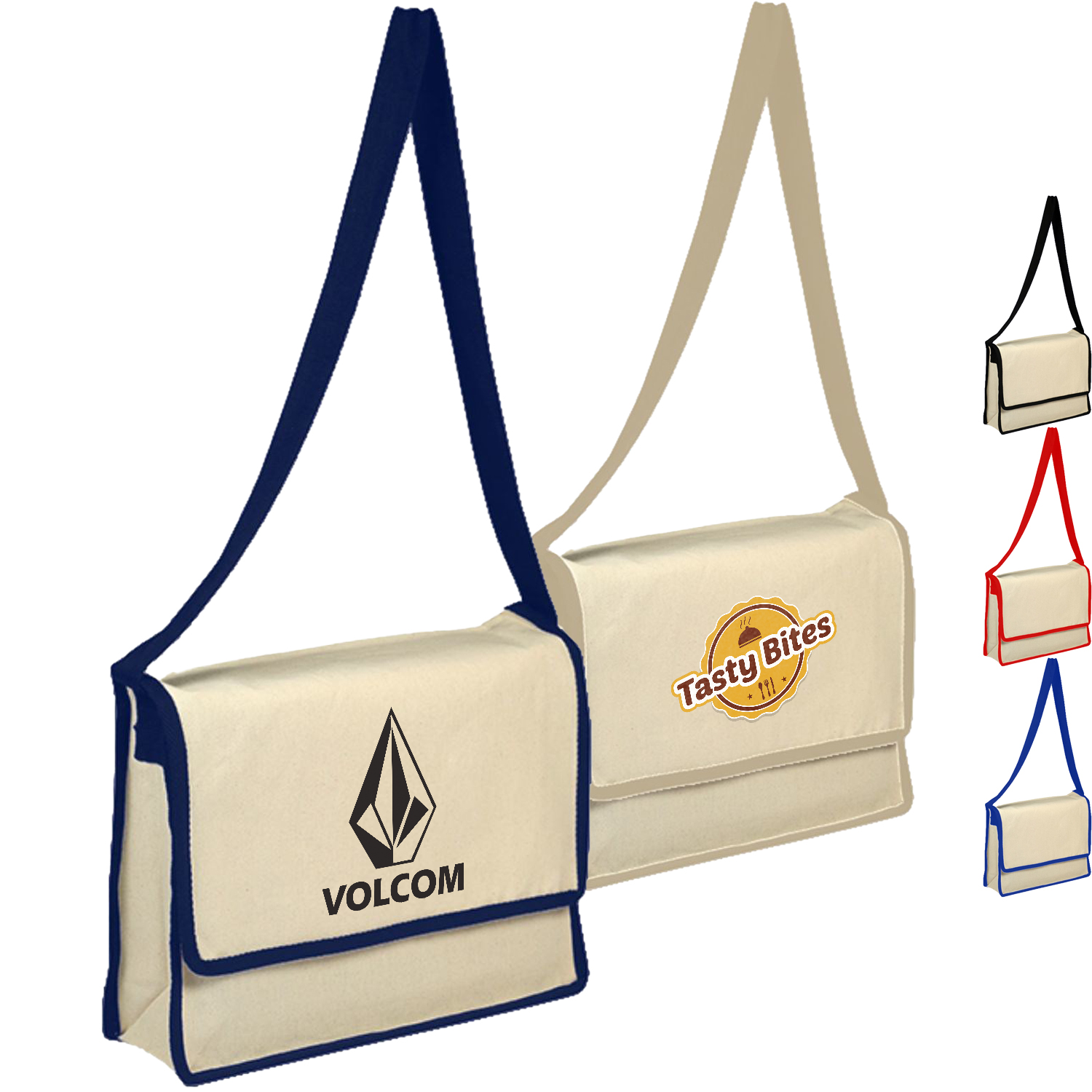 100% Cotton Canvas Messenger Bag With Flap USA Decorated (13" x 13") 1