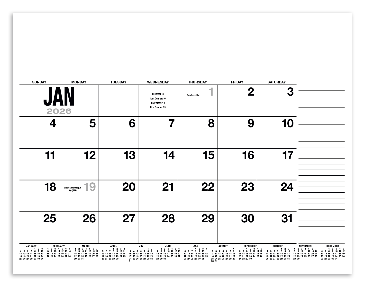 HotLine® Products 13-Month Desk Pad Calendar 13