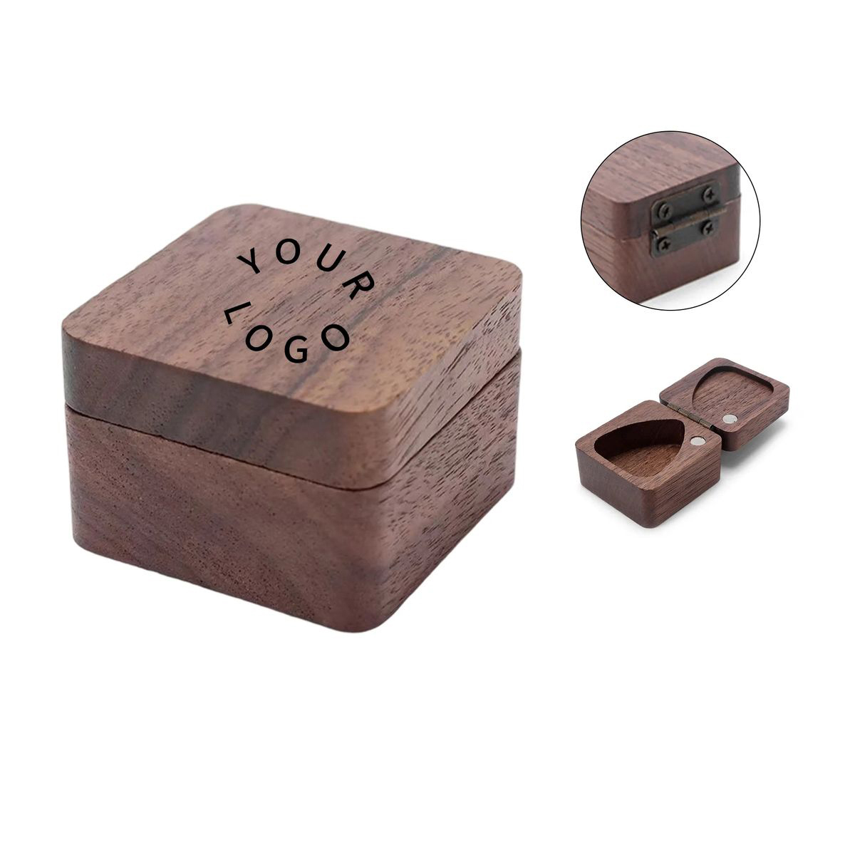 Wood Guitar Pick Box with Natural Grain and Storage 2