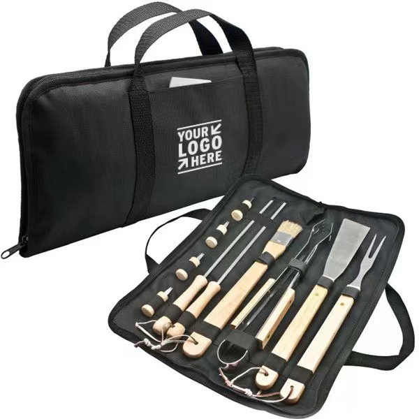 10 Piece Set Grill Oxford Bag Combination Oak Handle Outdoor BBQ Tools 4