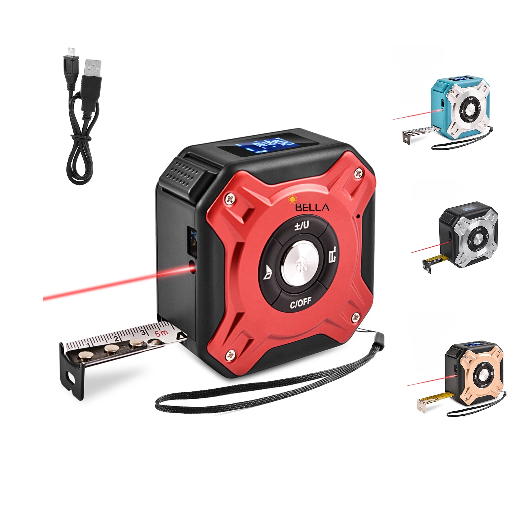 2 In 1 Usb Rechargable Lasers Distance Tape Measure 2