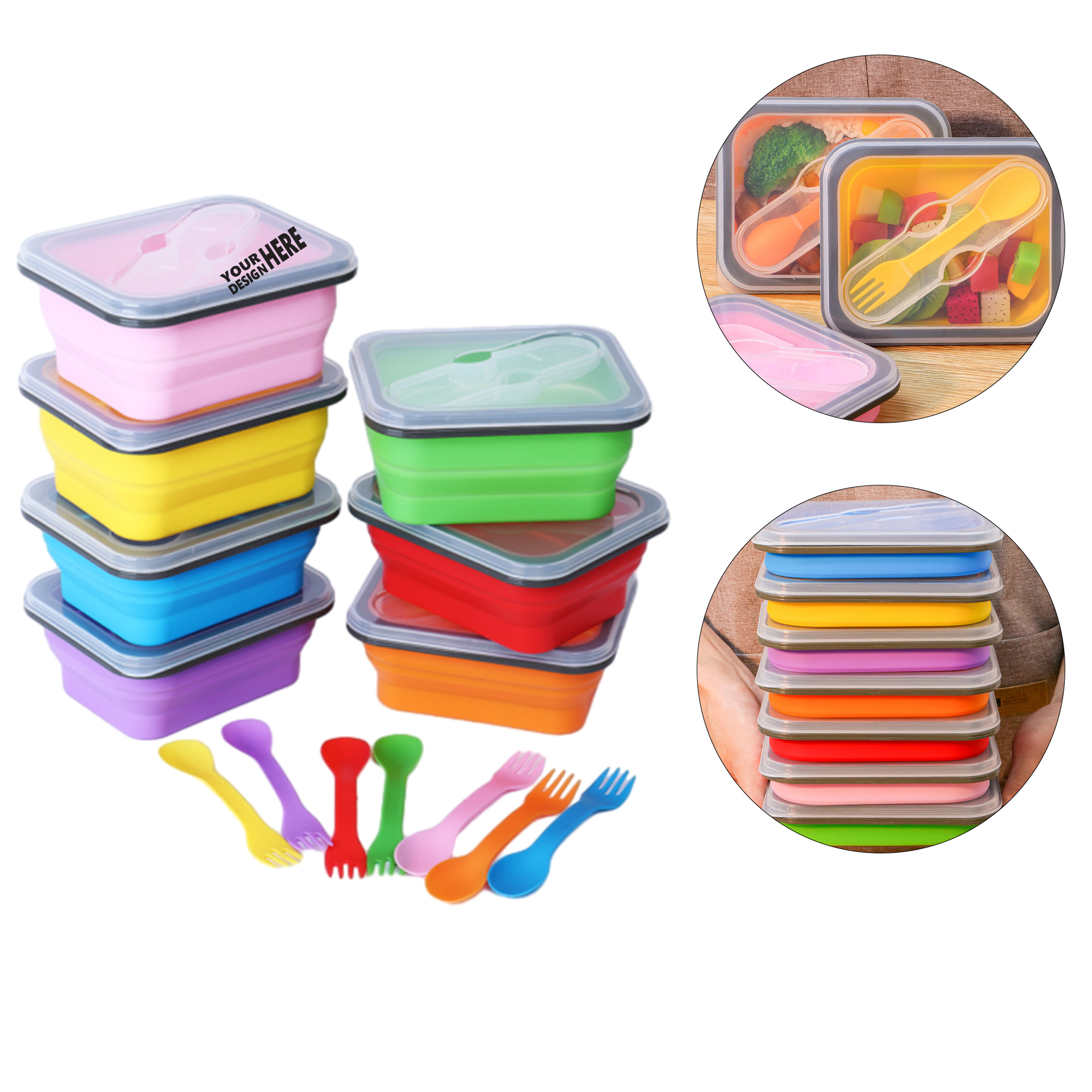 Collapsible Silicone Lunch Box With Spoon 2
