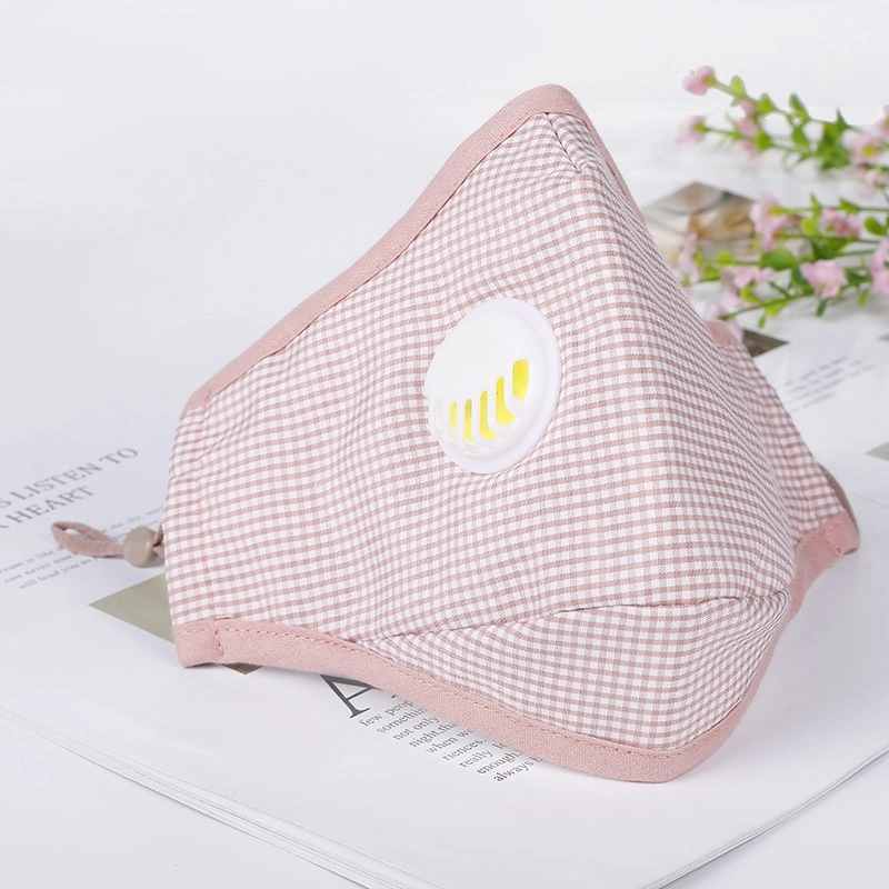 Double Breathing Valve Plaid Cotton Face Mask Reusable 4