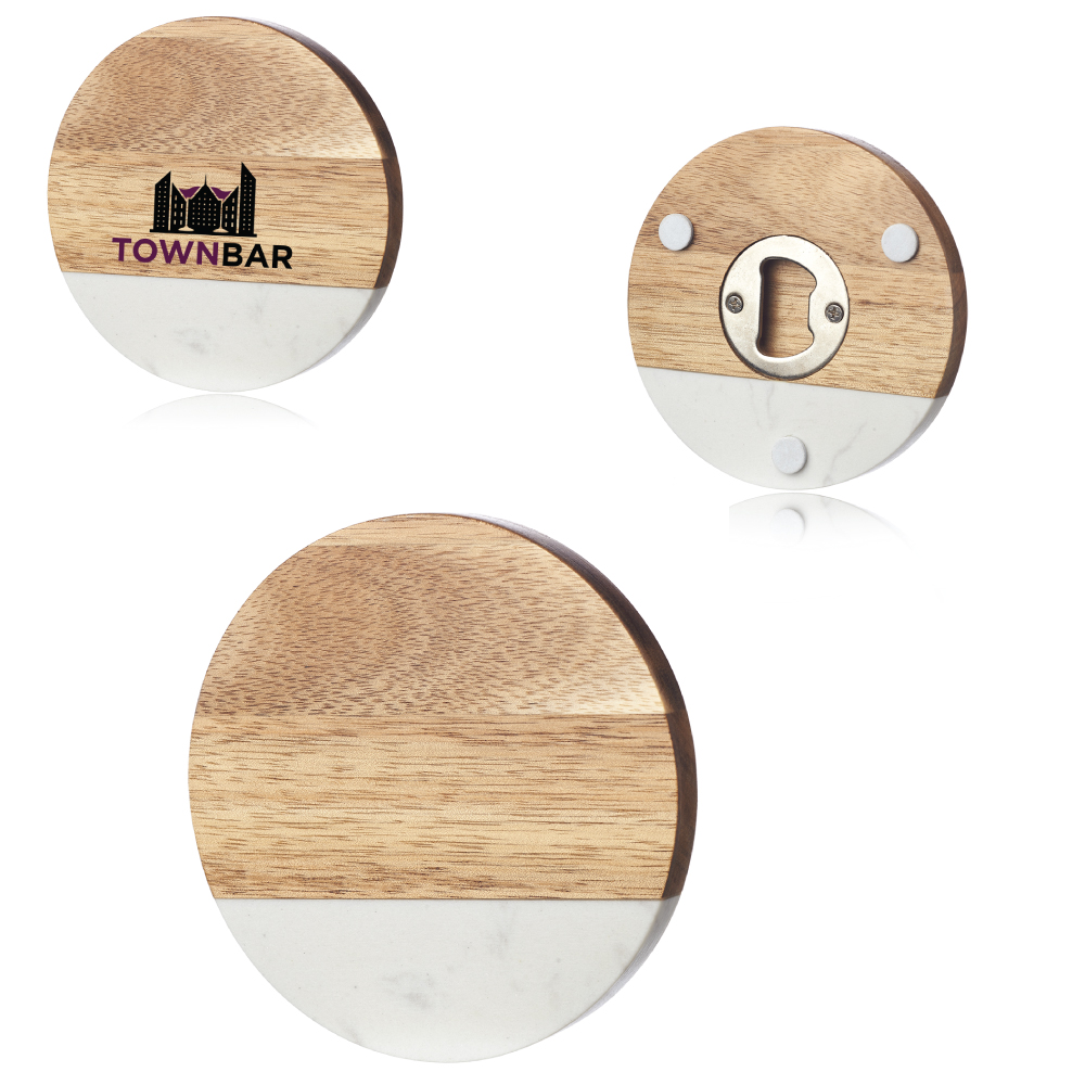 Round Marble and Wood Coaster with Bottle Opener 2