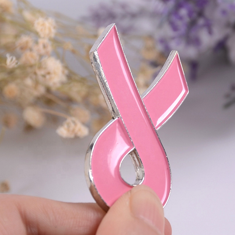 Breast Cancer Awareness Ribbon Charm Keychain w/ Metal Tag 1