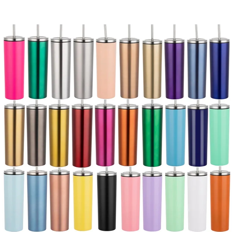 Stainless Steel Skinny Tumbler With Lids And Straws 6