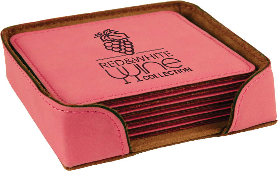 4" x 4" Pink Square Leatherette 6-Coaster Set 2