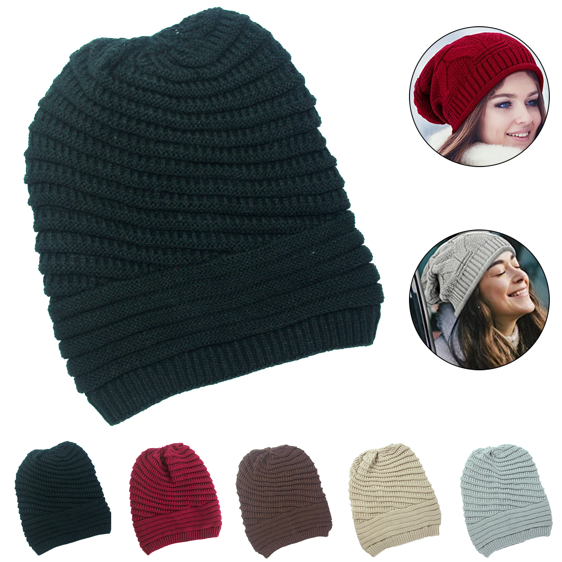 Women Chunky Knit Beanie Hats 2