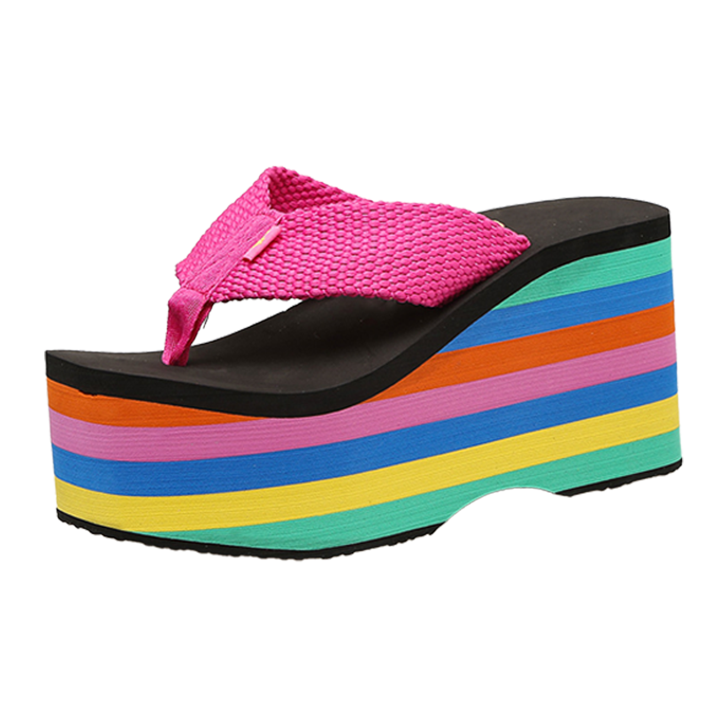 Women Rainbow Wedge Flip Flops w/ Fabric Strap 8