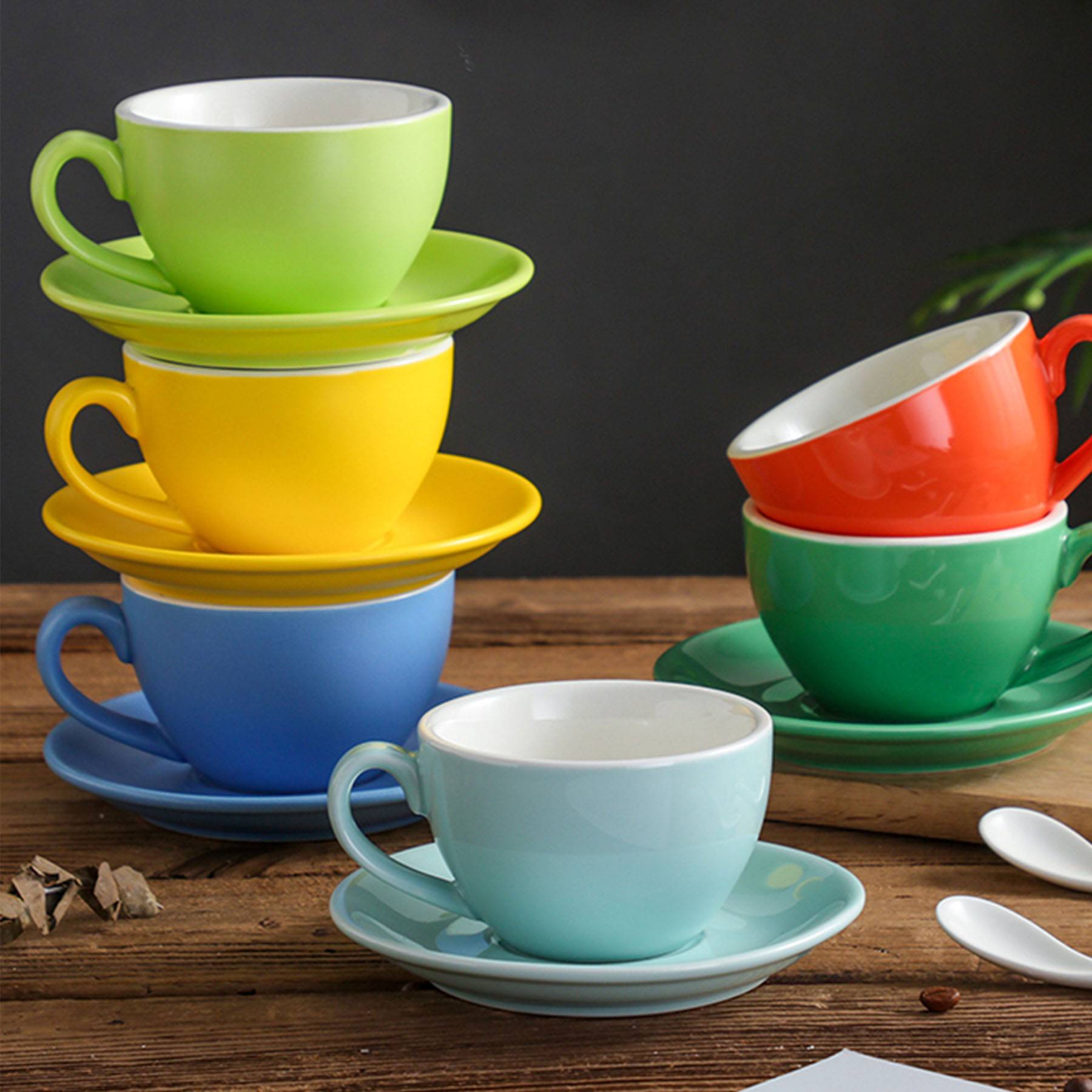 Ceramic 7.7oz multi-color coffee cup and saucer set 6