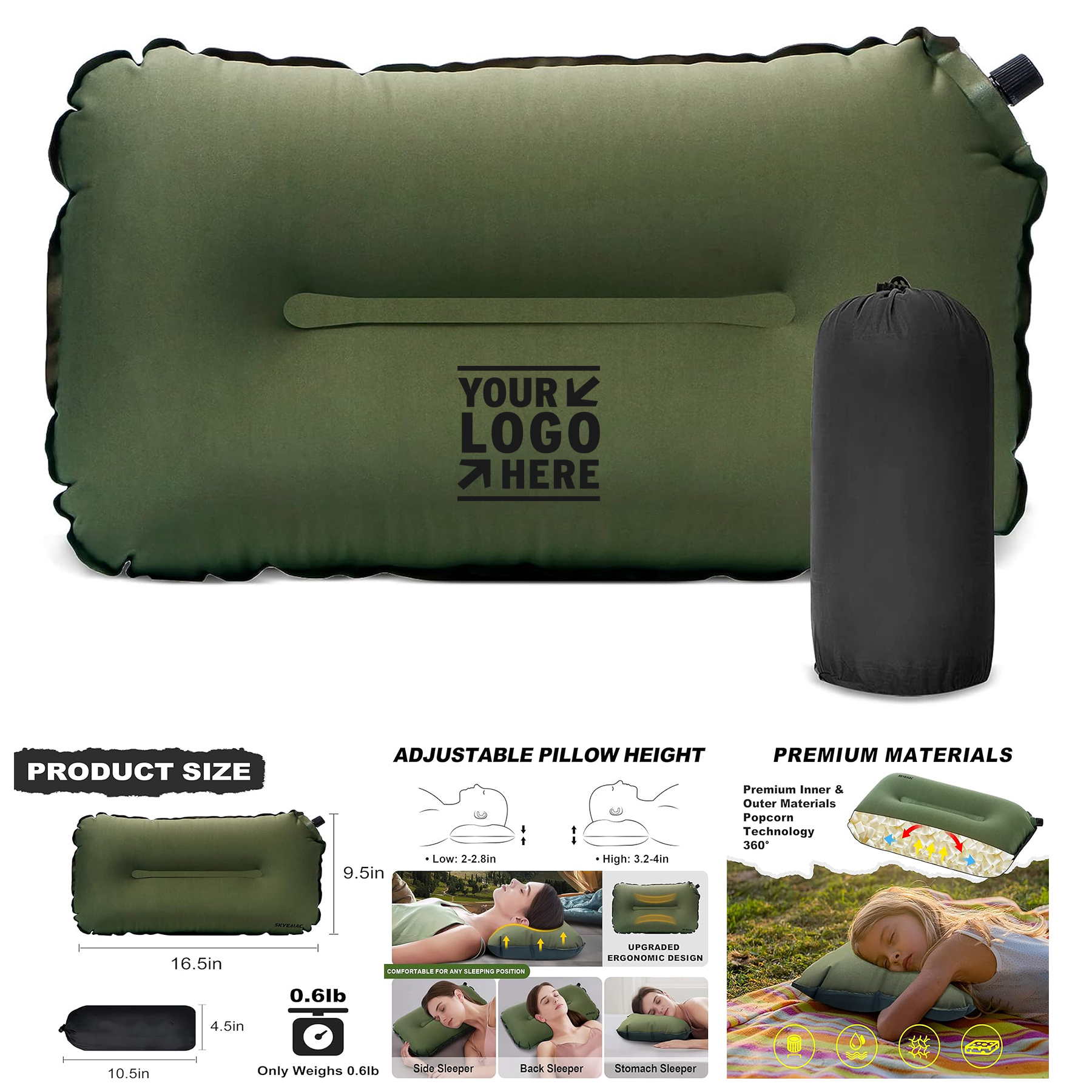 All Season Memory Foam Camping Inflatable Self Inflating Air Small Sleeping Pillow 2