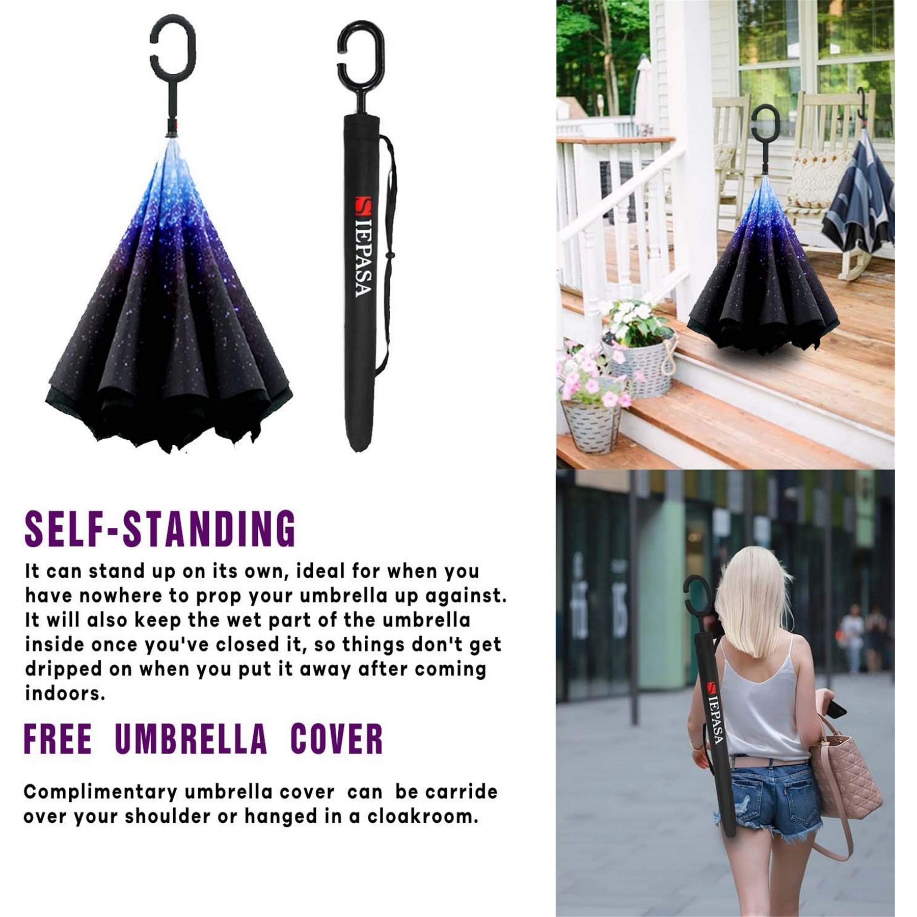 Inverted Reverse Upside Down Umbrella With C-Shaped Handle 3