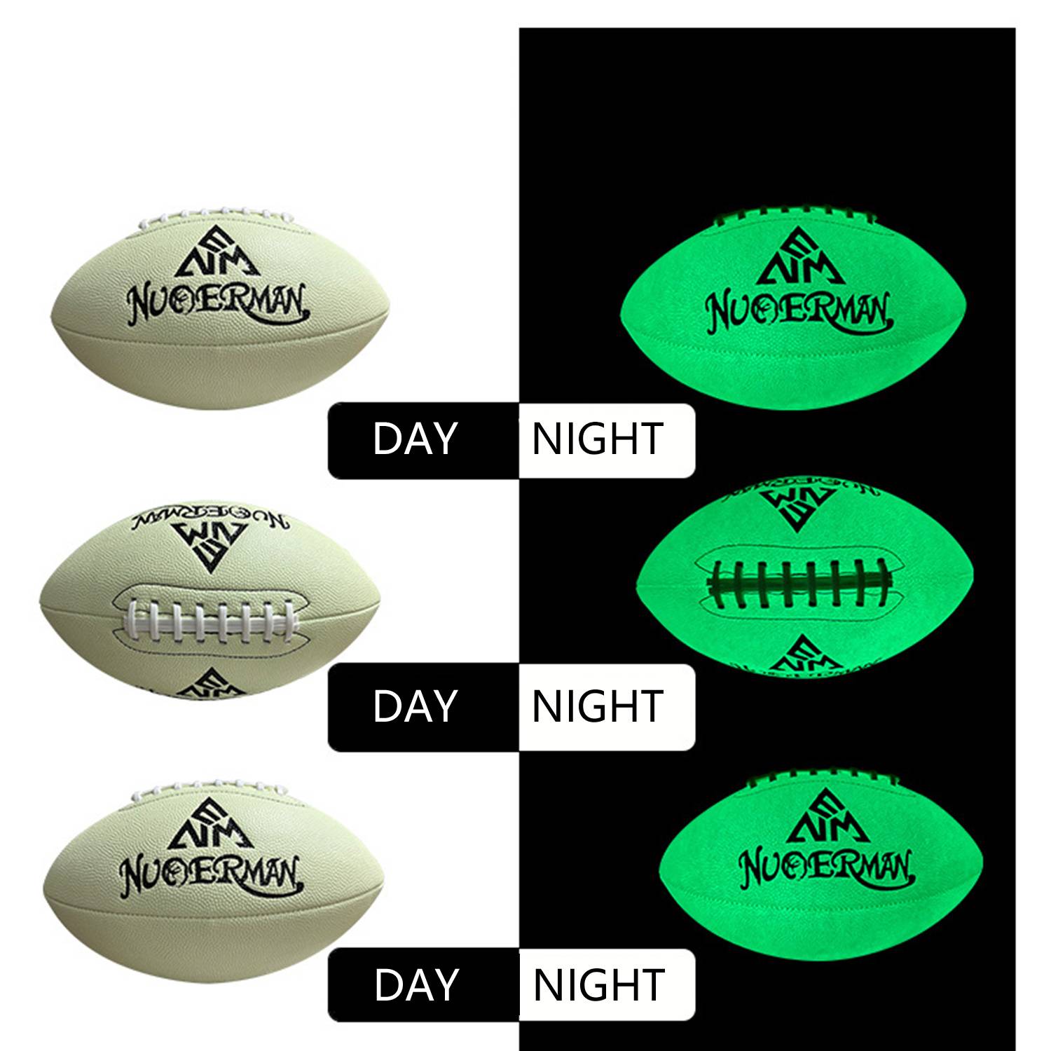 Custom Size Nine Glow-in-the-dark PU Leather Rugby Football 1
