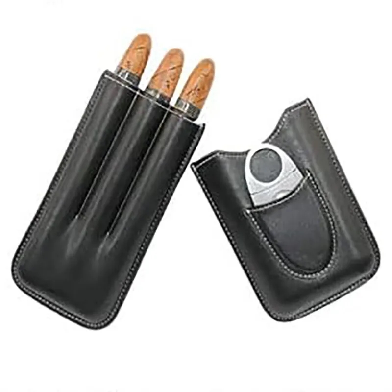 3- Finger Brown Leather Cigar Case with Cutter 5