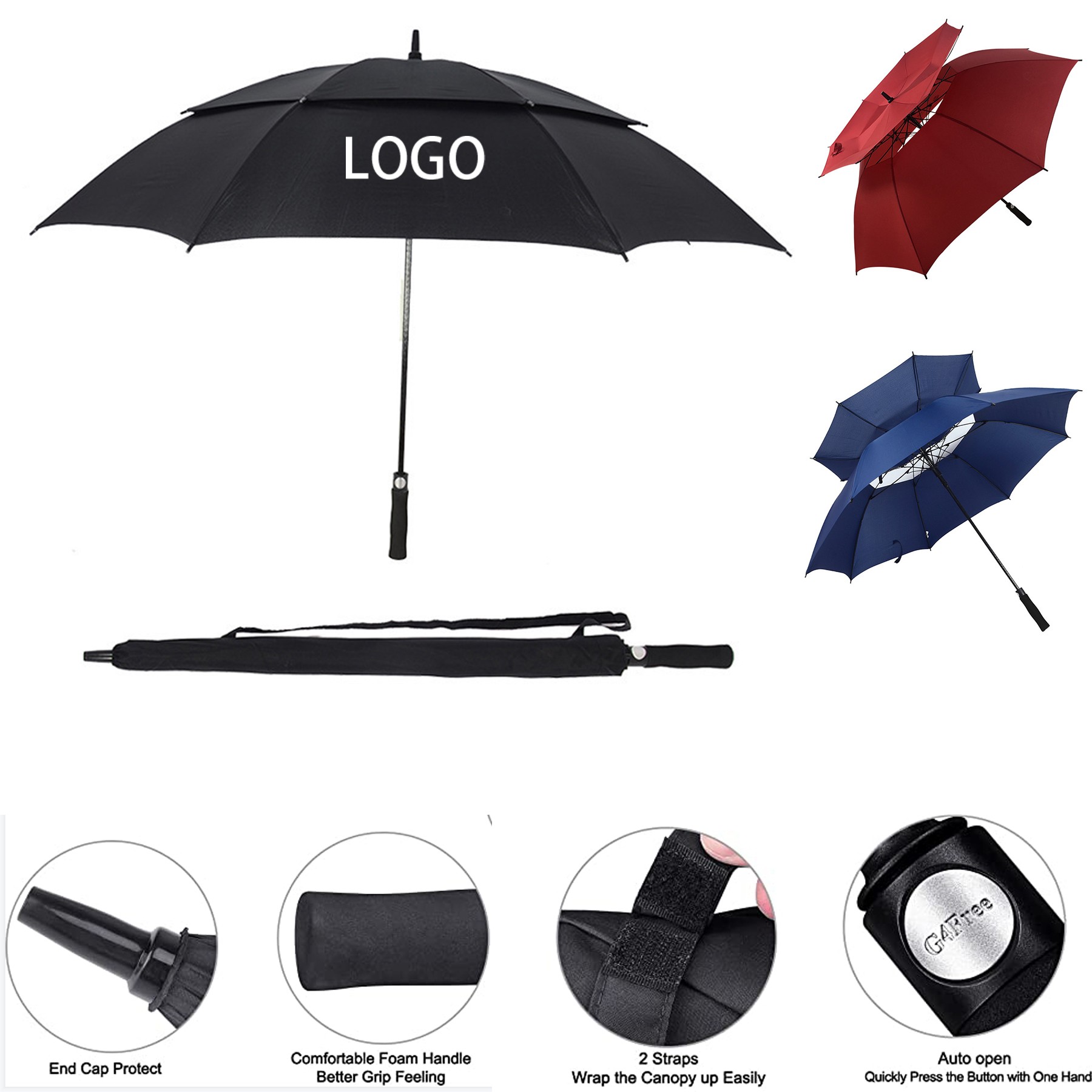 Double Canopy Vented Auto-Open Golf Umbrella 2