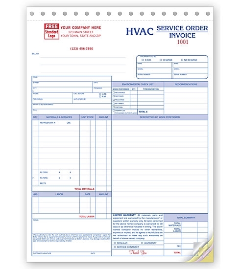 HVAC service order / invoice 1
