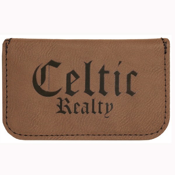 Leatherette Soft Case Business Card Holder - Dark Brown Laser Engraved 2