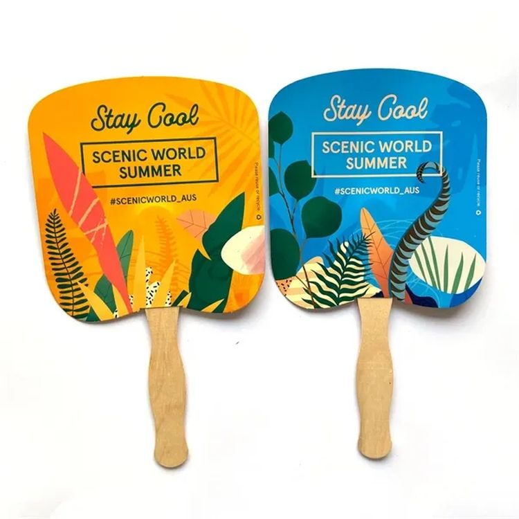 Custom Wooden Handle Round Paper Fan 3