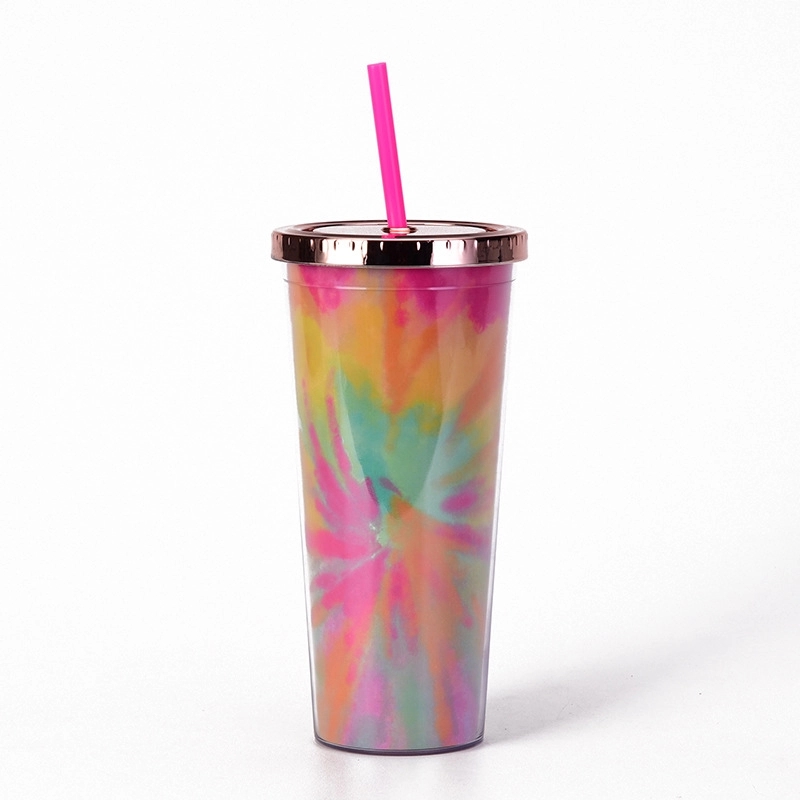 Custom 24 oz Transparent AS Plastic Tie dye Straw Tumbler 2