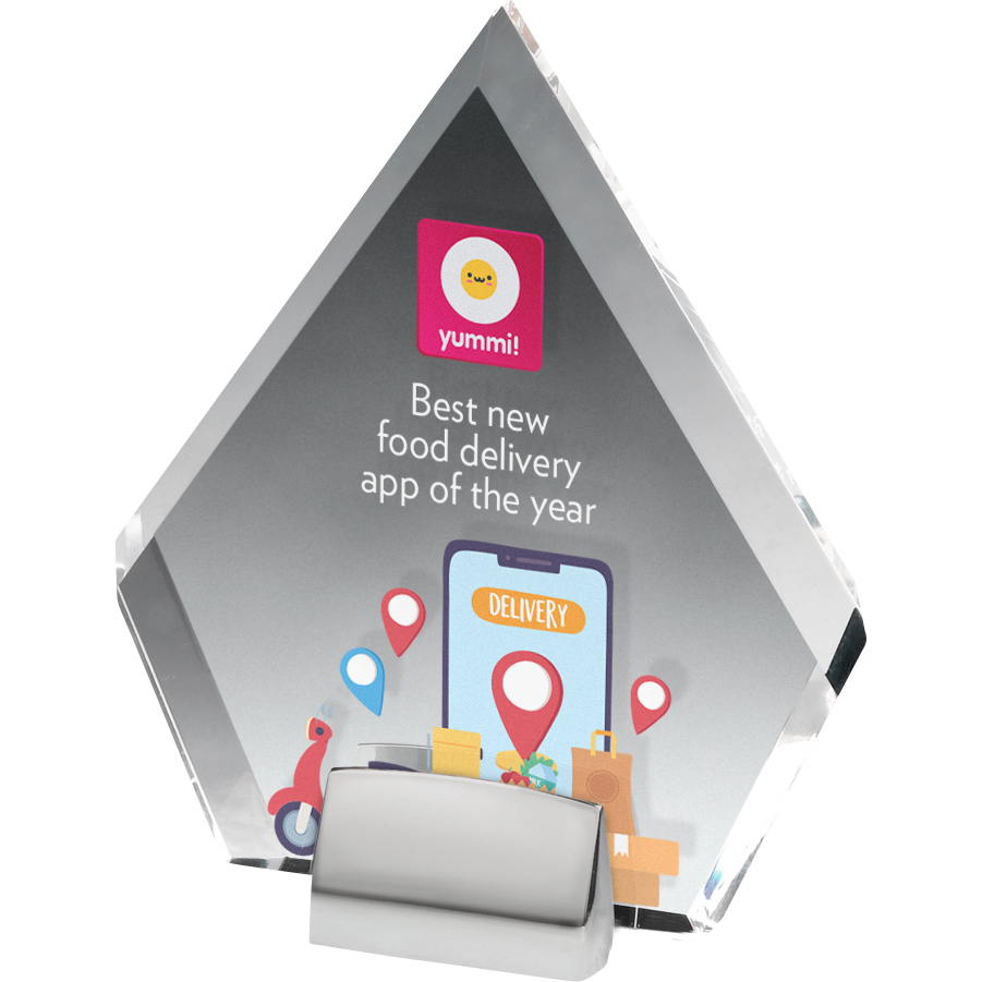 Chrome Base Clear Acrylic Diamond Award (6'x 7"x 3/4") Full Colour PhotoImage