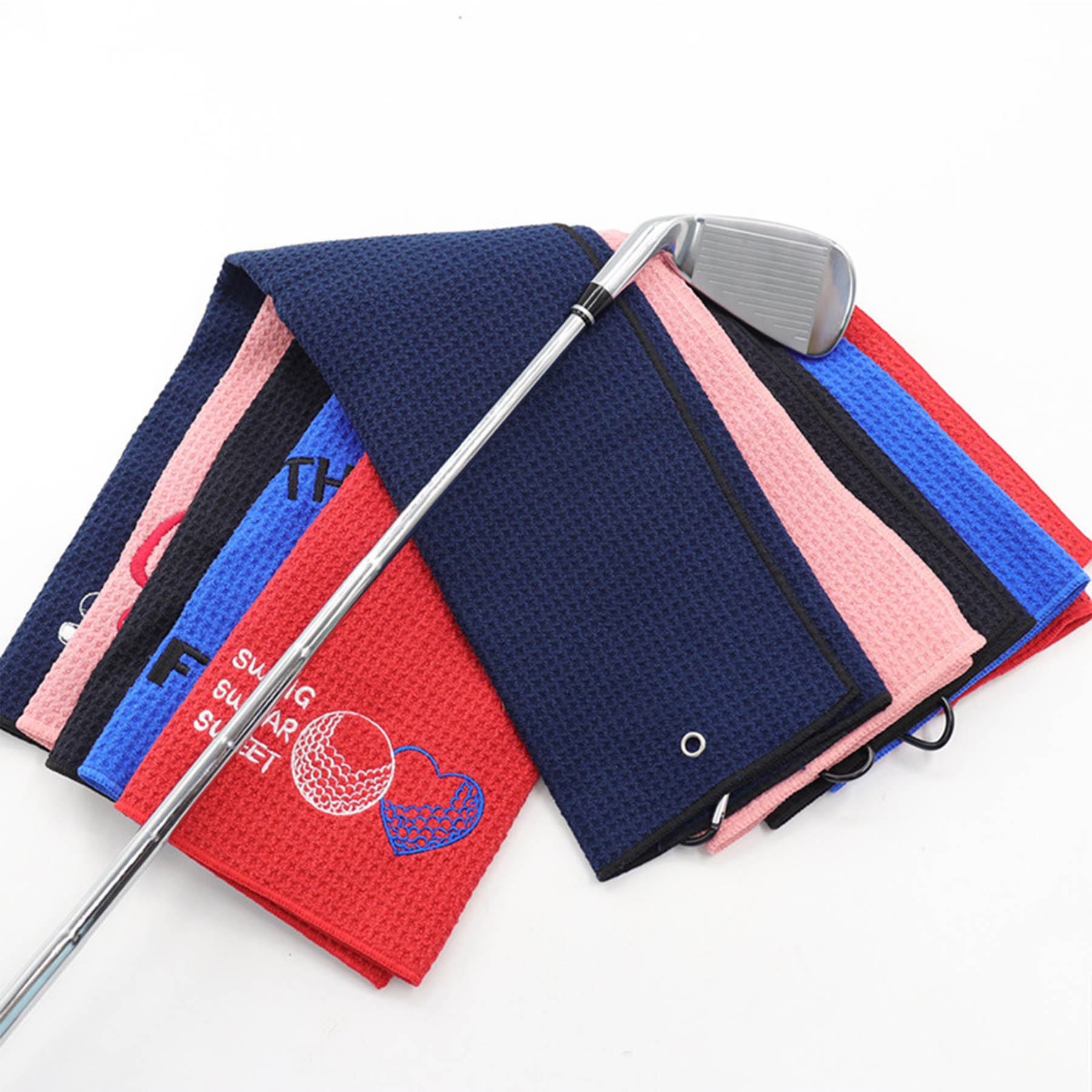 Microfiber Waffle Two-fold Golf Towel w/ Carabiners Clip 16" x 24" 8