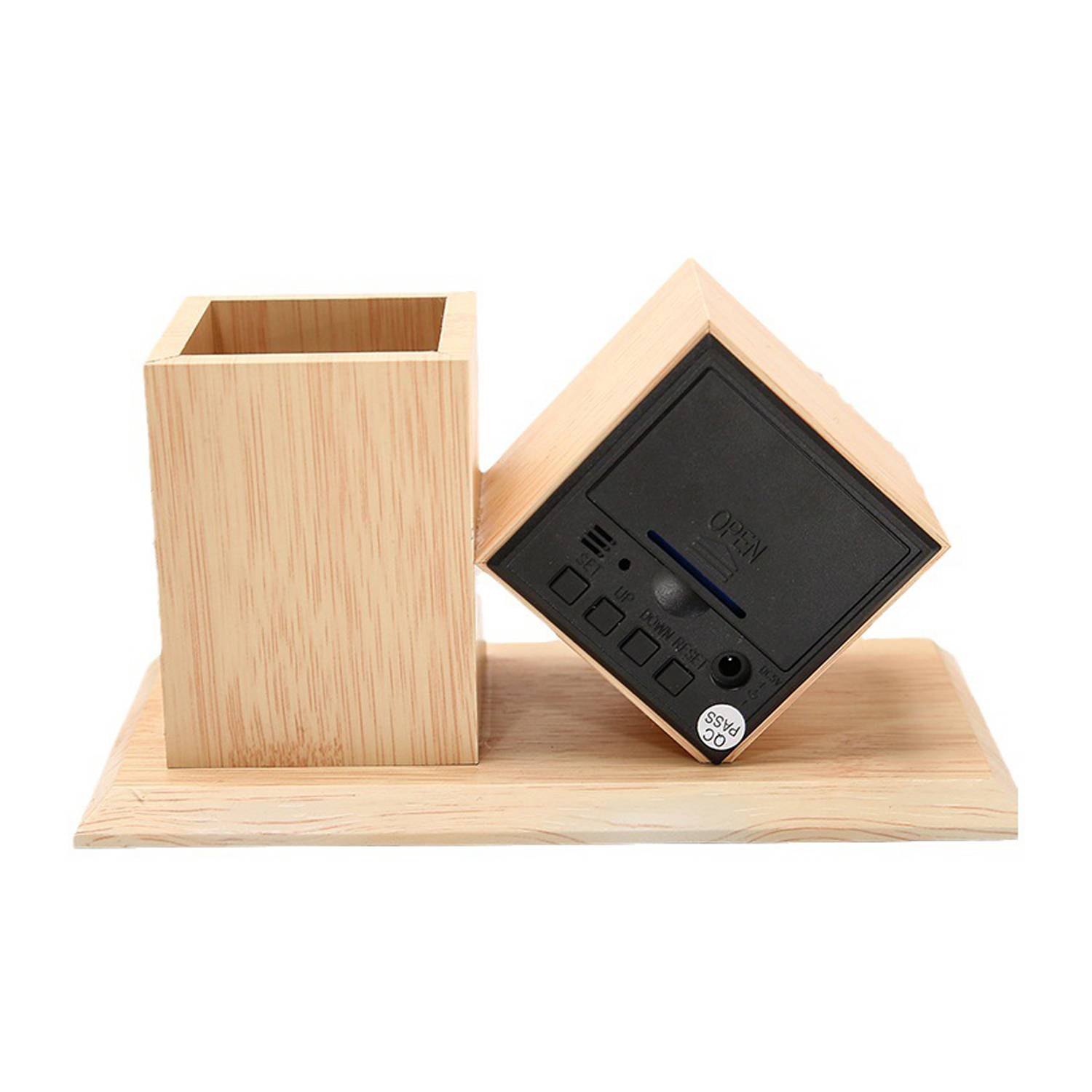 Students Wooden Voice Controlled LED Pen Holder Alarm Clock 4