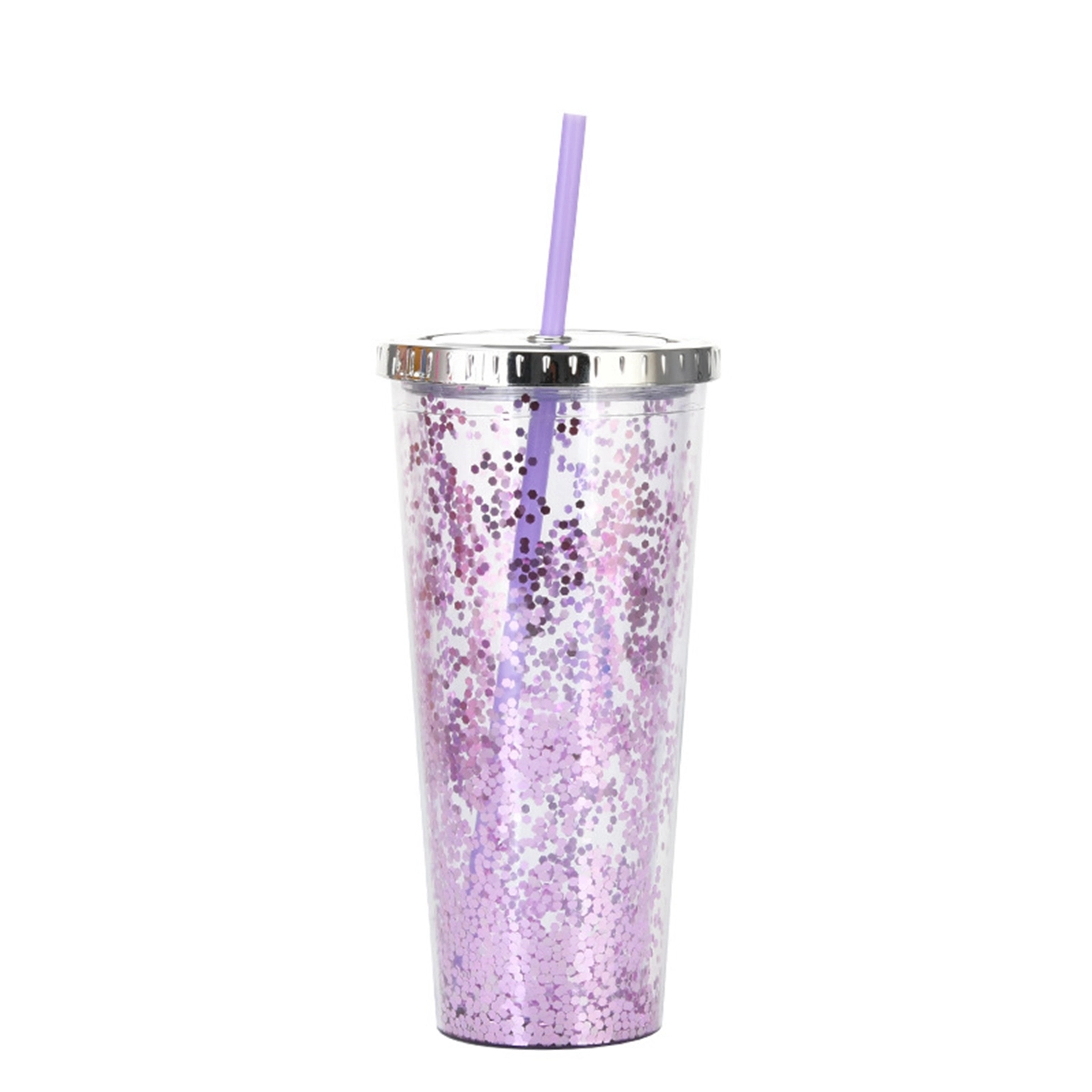24 Oz. Double Wall Insulated Plastic Glitter Straw Mug 28