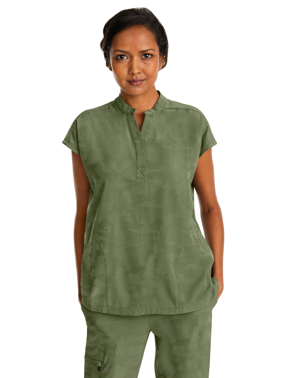 Healing Hands - HH PL Jacquard - Women's 2-Pocket Journey Camo Mandarin Style Top 13