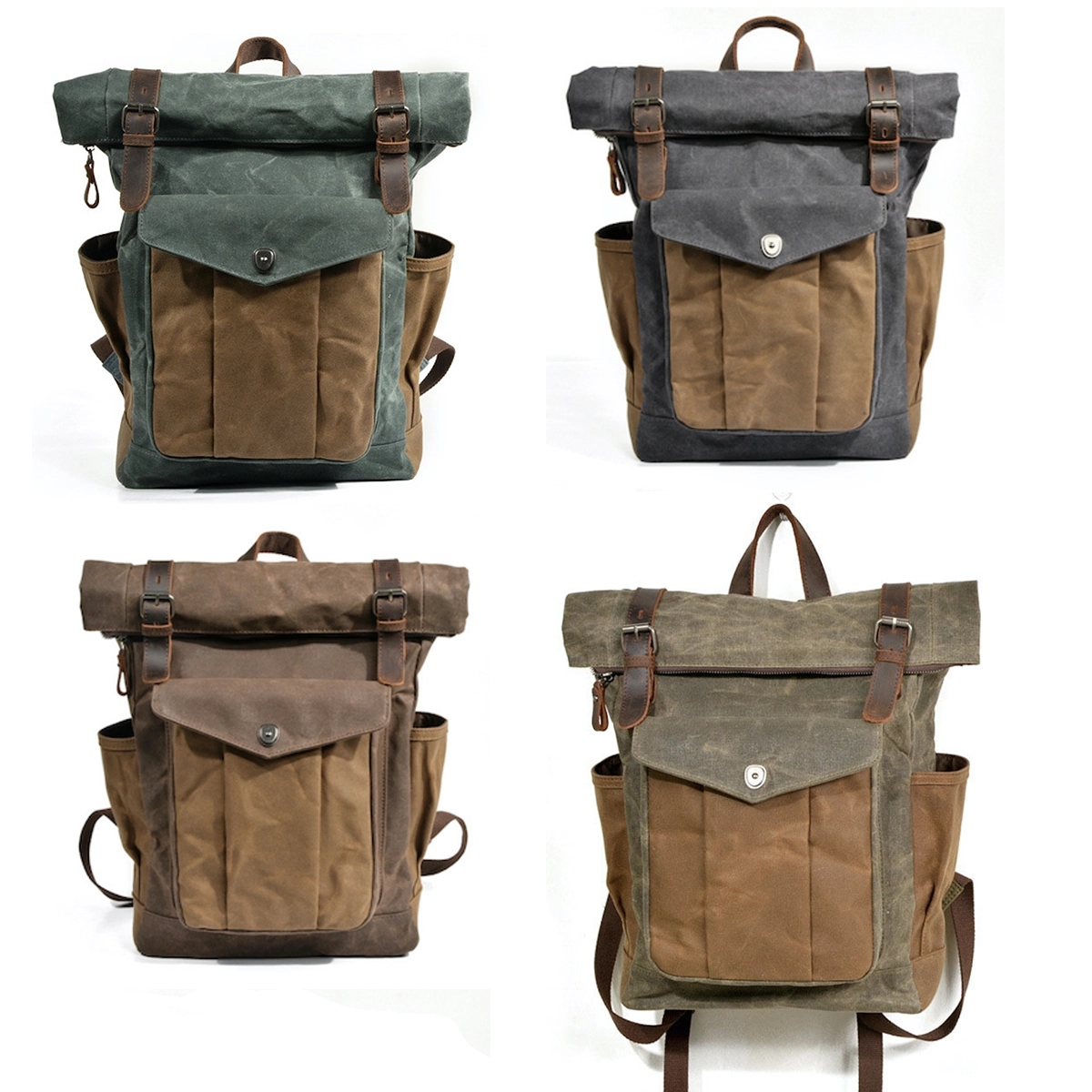 Vintage Waxed Canvas Cowhide Backpack 2