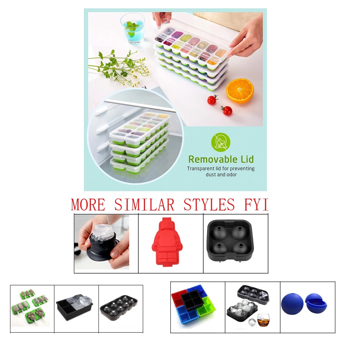 Ice Cube Trays Easy-Release Silicone 4 Pack 14-Ice 3