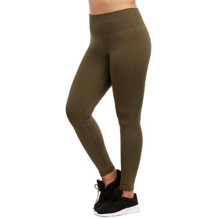Women's High Waist Fleece Leggings - Olive Extra-Wide Band XL 2