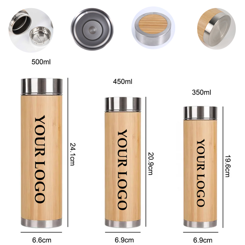 17 OZ Double Wall Bamboo Tumbler Bottle Stainless Steel Bamboo Water Bottle 1