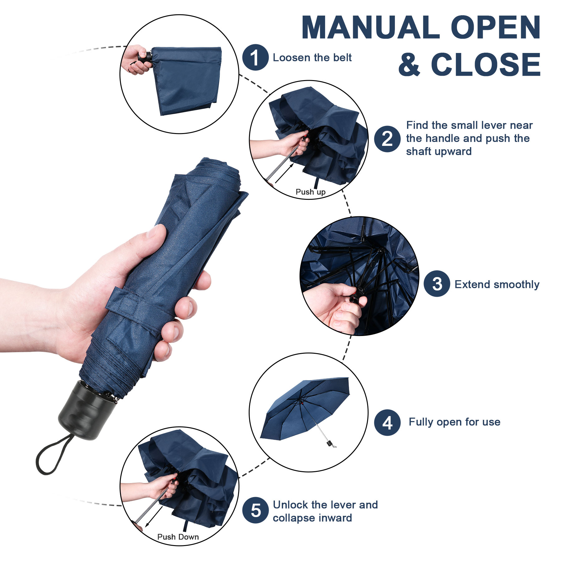 42" Arc Manual Open Compact Folding Umbrella 14