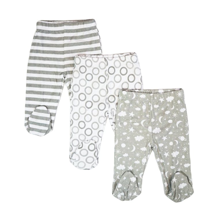 Baby Footed Pants - Gray 0-3 Months 3 Pack 2
