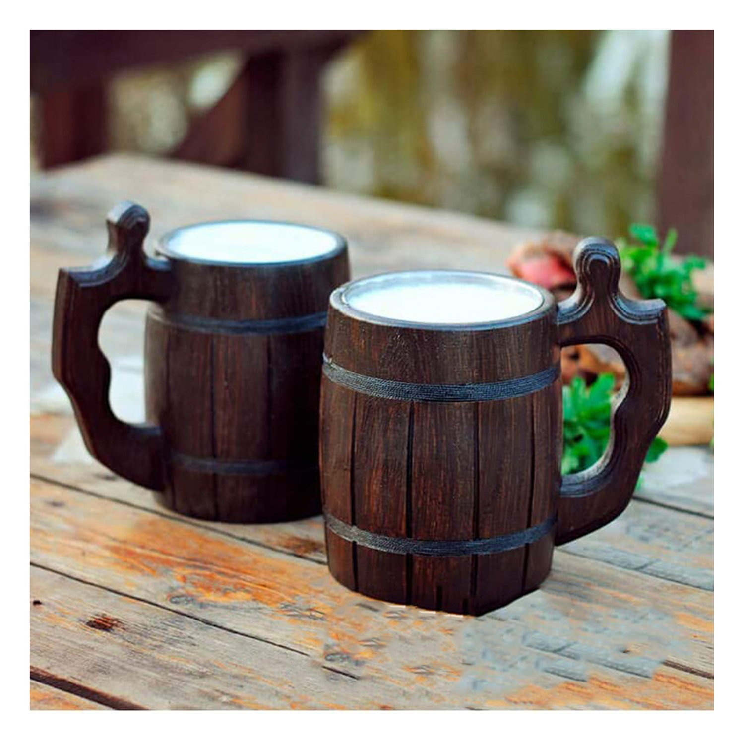 20oz Wood Grain Stainless Steel Mug w/Handle 6