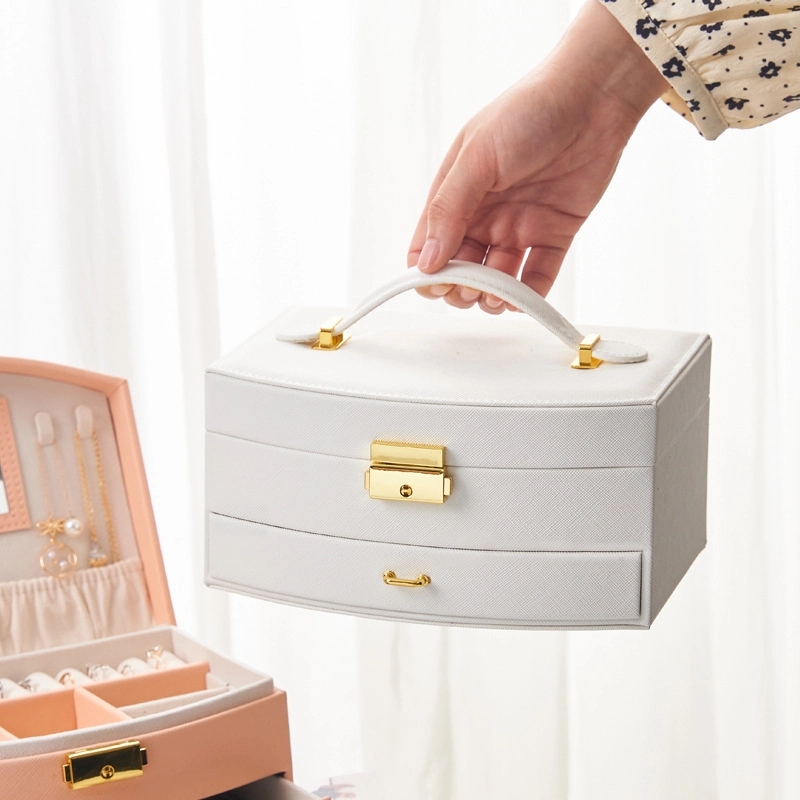 Custom 2-Layer PU Jewelry Organizer Box with Drawer & Mirror 10